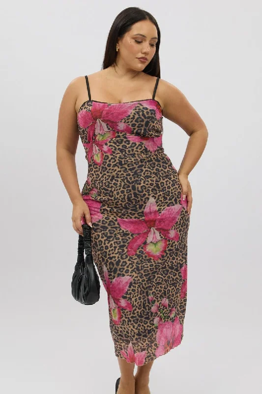 Fashion Sale Multi Animal Print Mesh Leopard And Floral Bodycon Trim Dress Save On Classic Elegant Styles