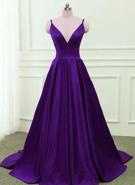 Snag Fabulous Fashion Bargains Dark Purple Satin Cross Back Straps V-Neckline Party Dress, New Prom Dress Y1049 Vintage Retro Party Wear