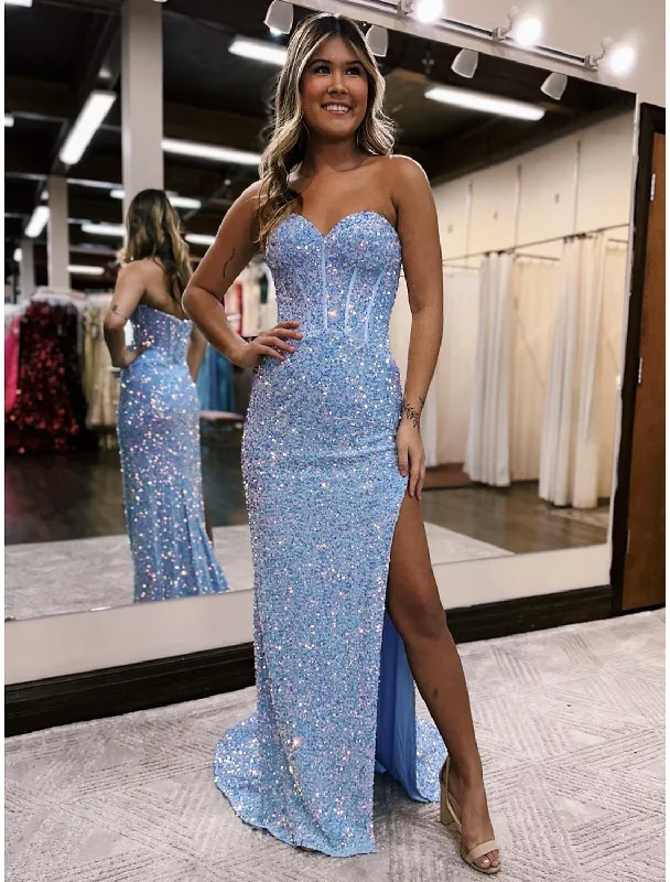 Fashion Essentials Prom Dresses Sparkle Shine Dress Formal Court Train Sleeveless Sweetheart Sequined Backless with Sequin Slit Vintage Charm