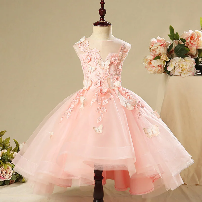 Big Discounts Girl Pageant Princess Dress Baby Girl Pink Butterfly Puffy Sleeveless Formal Birthday Dress Graceful Drape