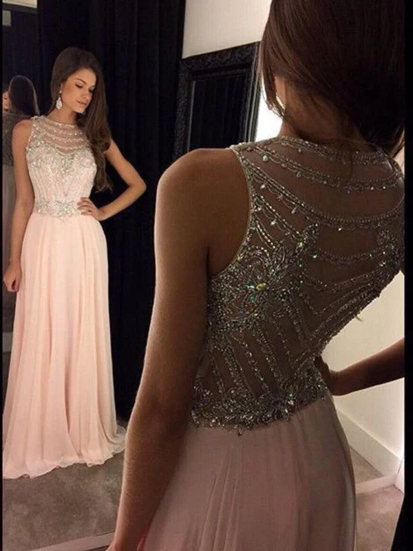 Limited Time Custom Made A Line Round Neck Sleeveless Long Pink Prom Dresses, Pink Formal Dresses Minimalist Elegant