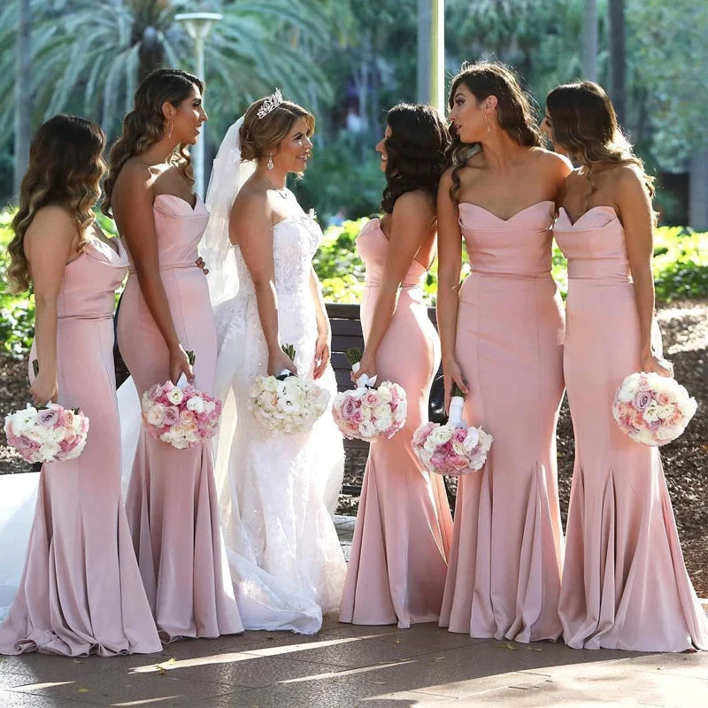 Huge Markdowns Sexy Pink Mermaid Strapless Open-back Mermaid Long Bridesmaid Dress, BD3121 Exquisite Craftsmanship