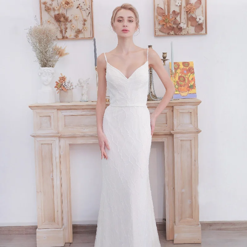 Hot Deals Glamorous Spaghetti Strap Long Fishtail Wedding Dress Modern Romance