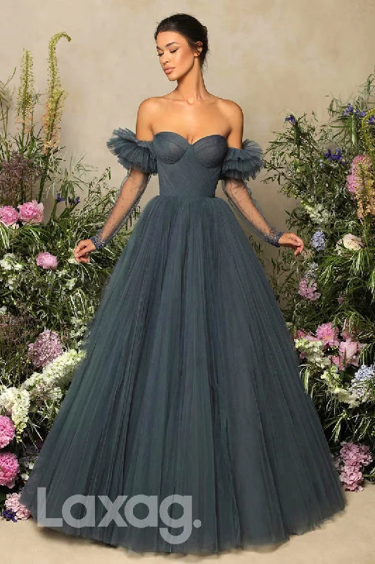 Enjoy Discount 20792 - Off the Shoulder Pleats Long Sleeves Prom Dress Charming Silhouette