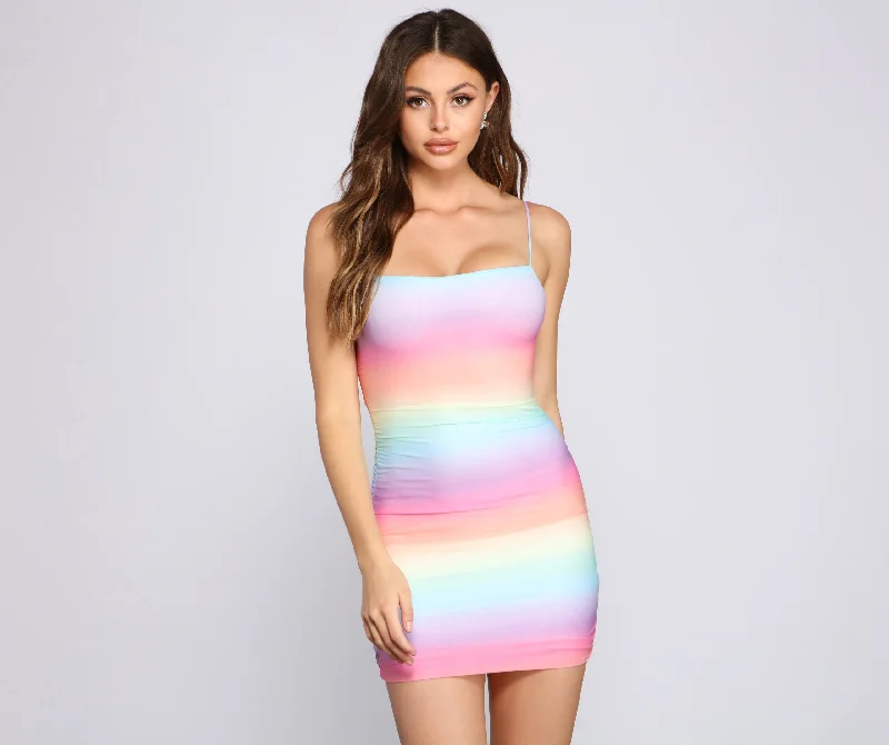 New Styles Just In Rainbow Tie Dye Charming Mesh Mini Dress Formal Outfit