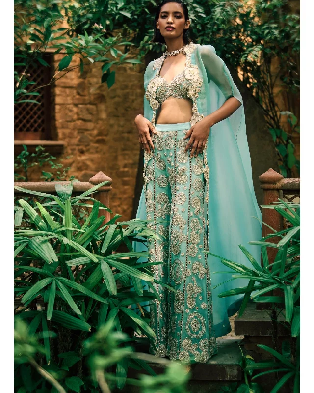 Style Breakthroughs Coral Blue Cape And Pants Set Feminine Allure